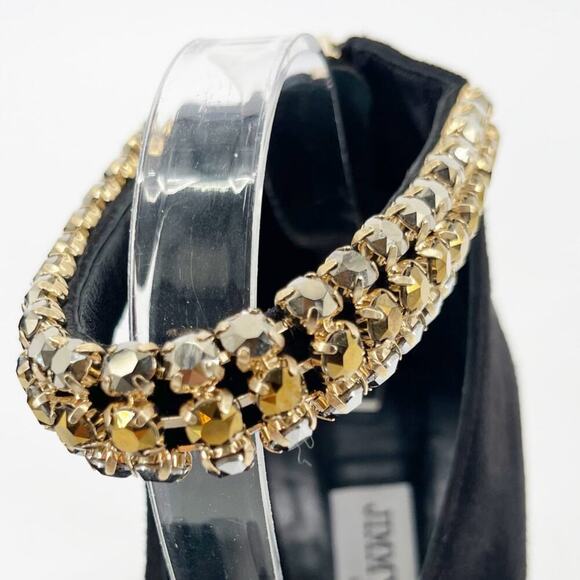 Jimmy Choo Lux 100 Black Suede Gold Crystal Ankle Strap Vamp Booties size IT 40 - Picture 8 of 11